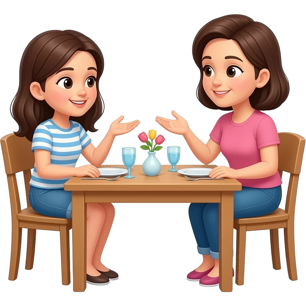 dialogue between a teenage girl and her mother at the table emoji