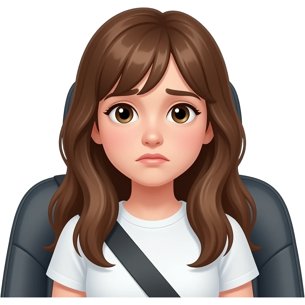 teen girl long hair, bored face in the back seat emoji