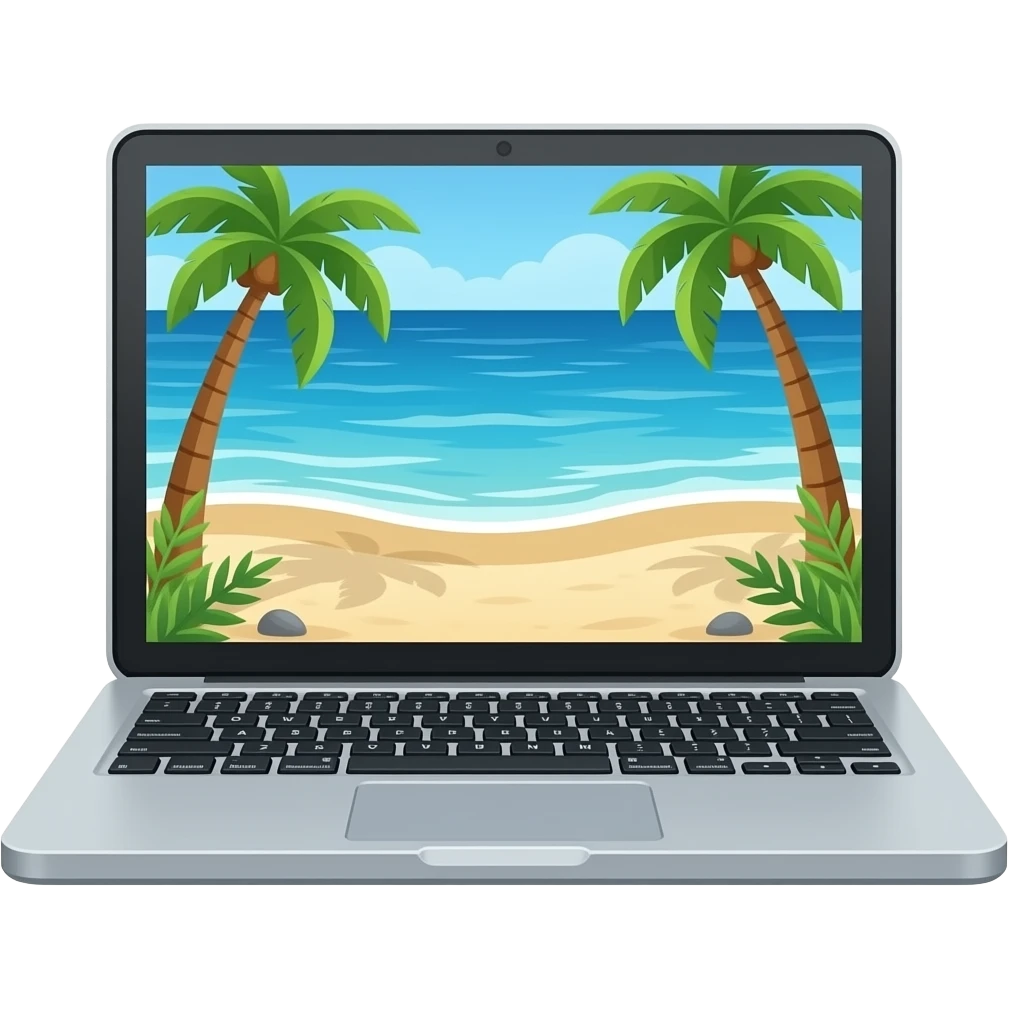 laptop showing a croatian beach emoji