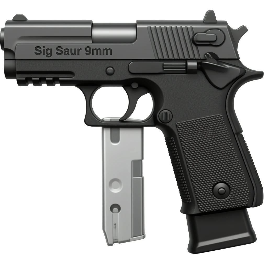 Make the sig saur 9mm pistol and add the name "Sig Saur 9mm" on the barrel . Make the name darker.  Make a 50-round barrel clip hanging from the gun handle emoji