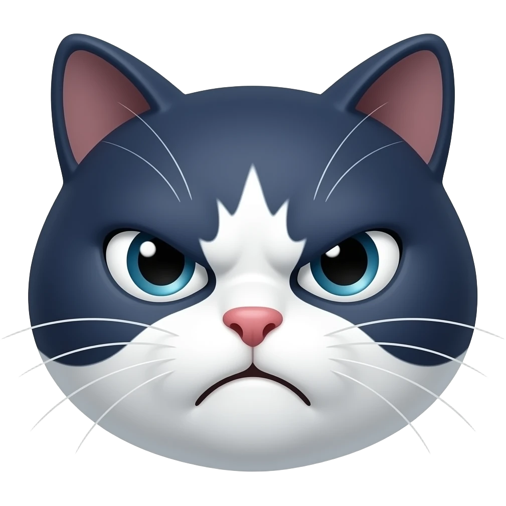 Navy Blue and white angry cat face emoji