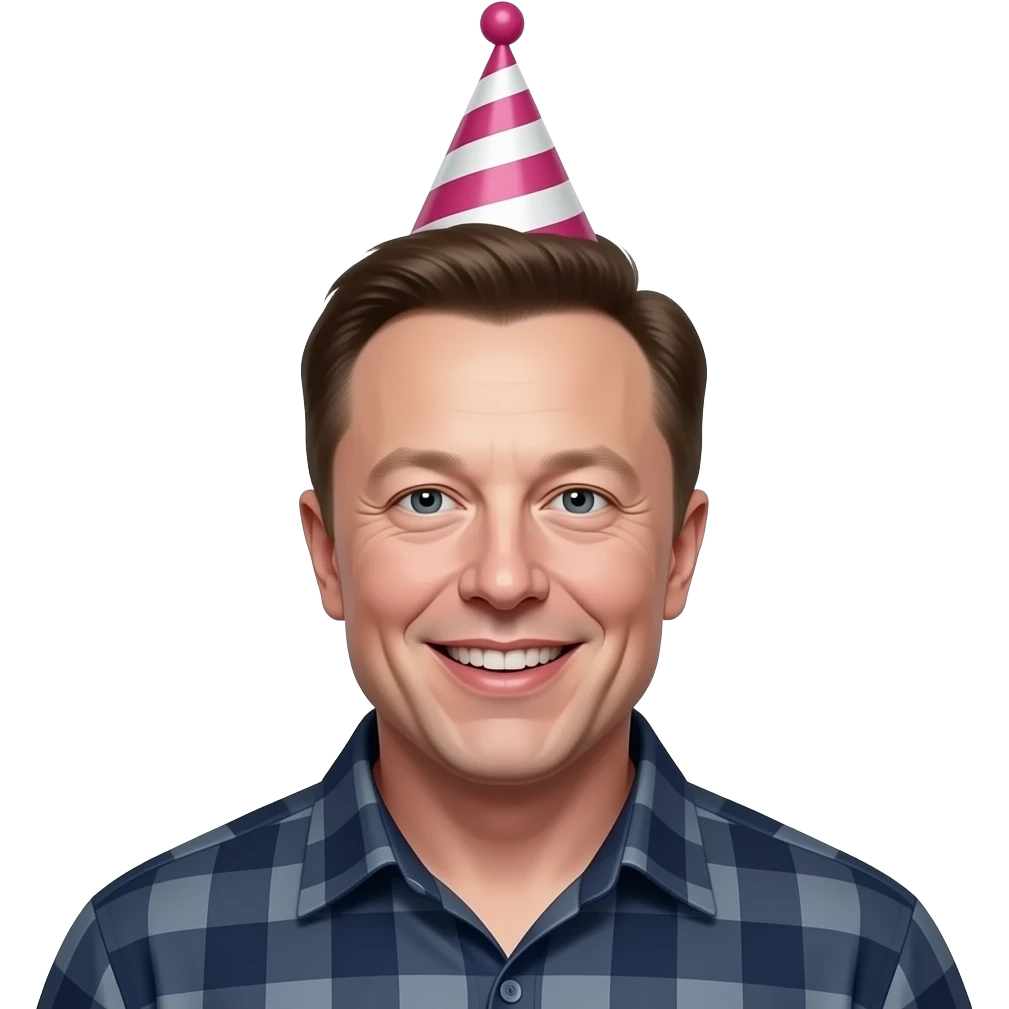fat elon musk in birthday hat smiling very morbidly obese emoji