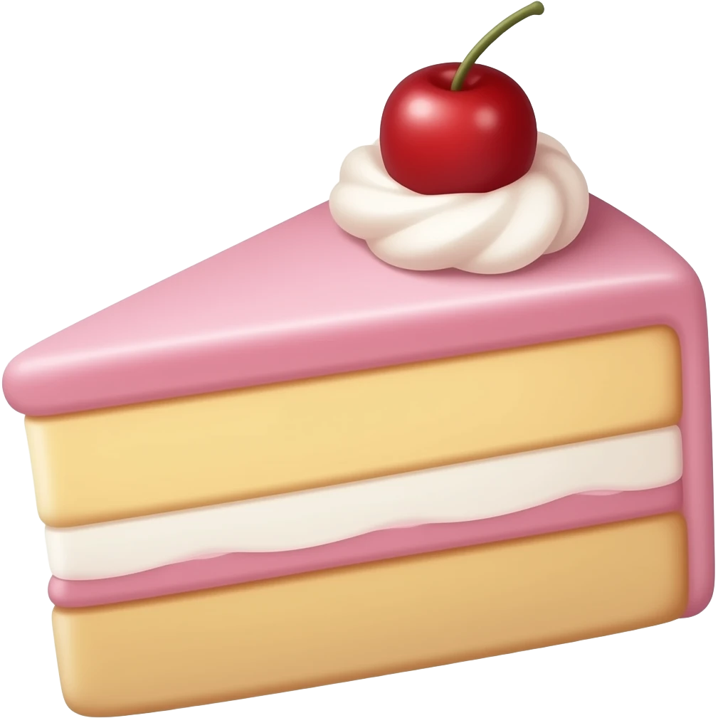 Create high-quality glossy emojis with a vibrant modern style.Make the emojis look premium, shiny, and eye-catching with bright highlights, smooth gradients, soft reflections, and glowing details. cake emoji emoji