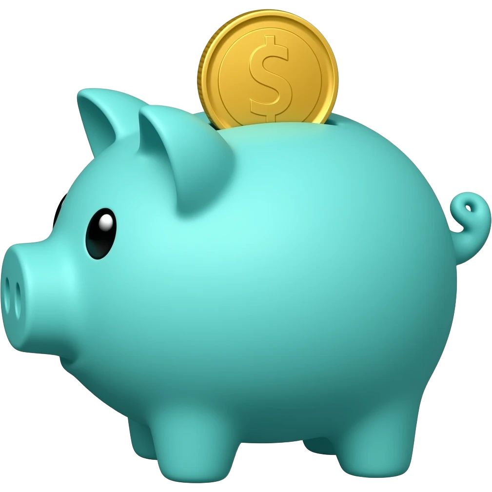 Alcancia de cerdito color turquesa con moneda un 1 sol emoji