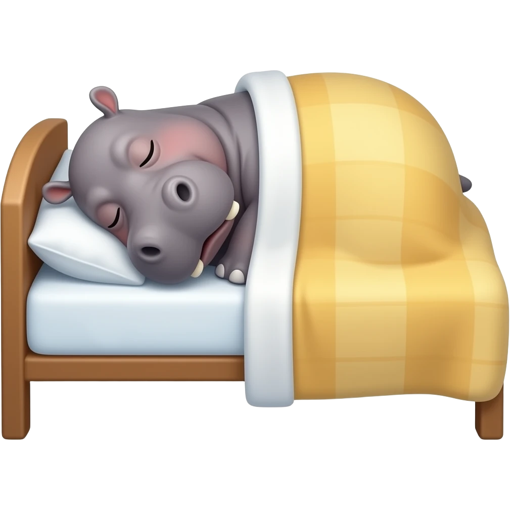 Бегемот спит на боку в кровати под одеялом emoji
