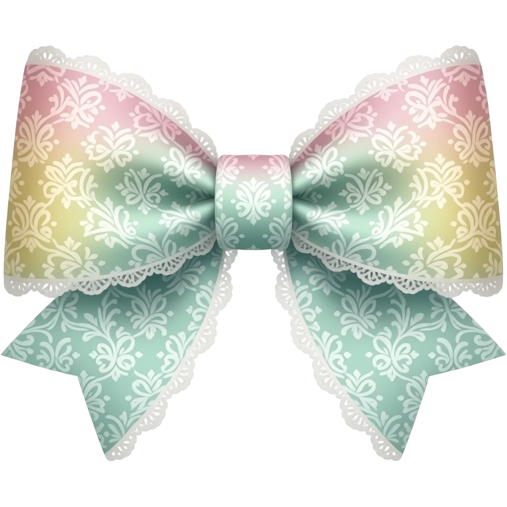 light pink ombre green pastel with tulip rococo style pattern on bow lace coquette bow emoji