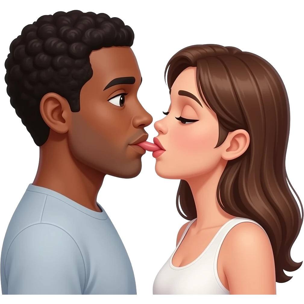 dark skin man and brunette white woman sucking the man's dick emoji