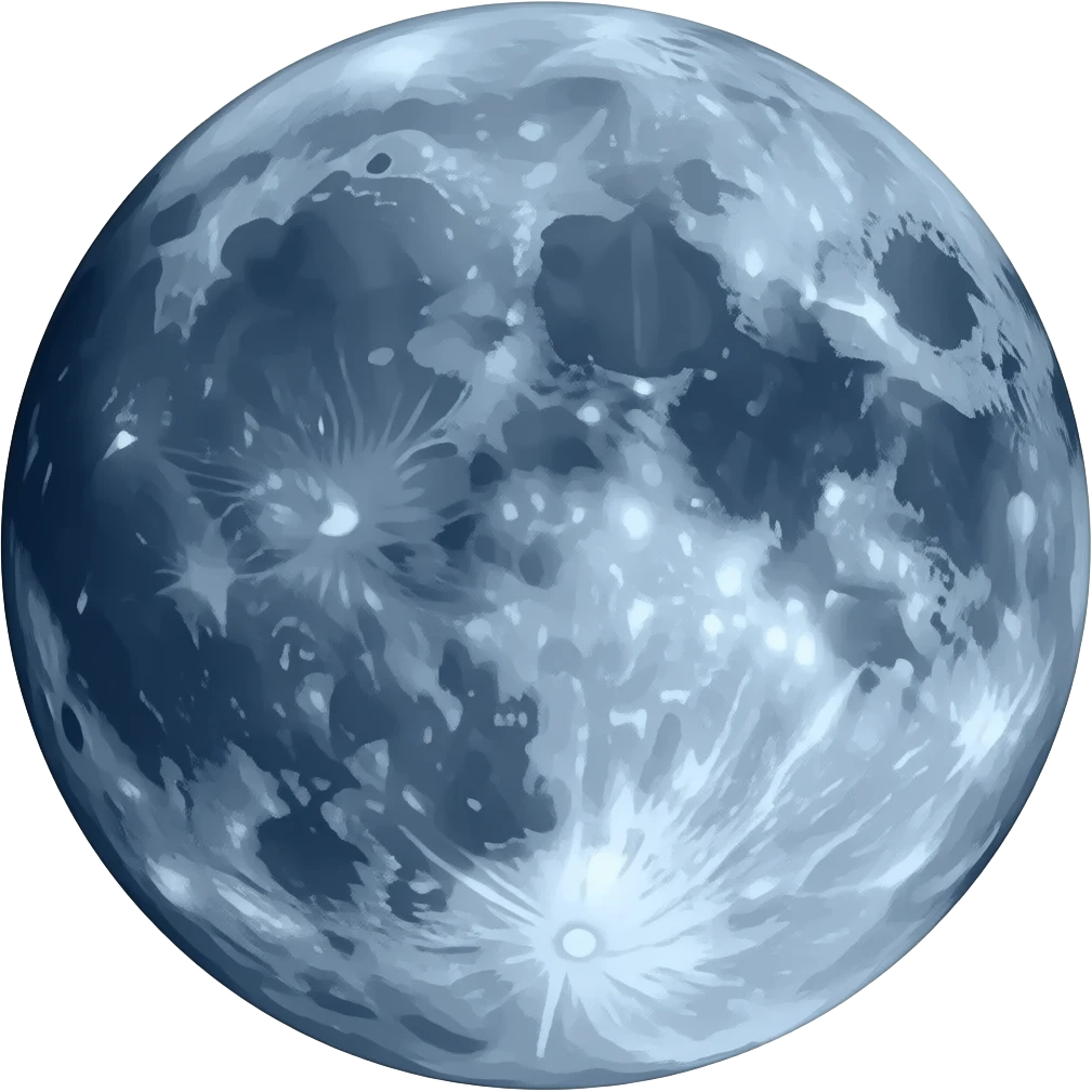 Detailed dark petrol-colored full moon emoji