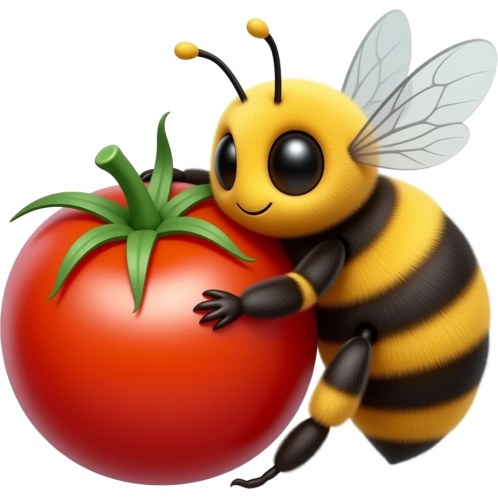 adorable bumblebee hugging a big cherry tomato emoji
