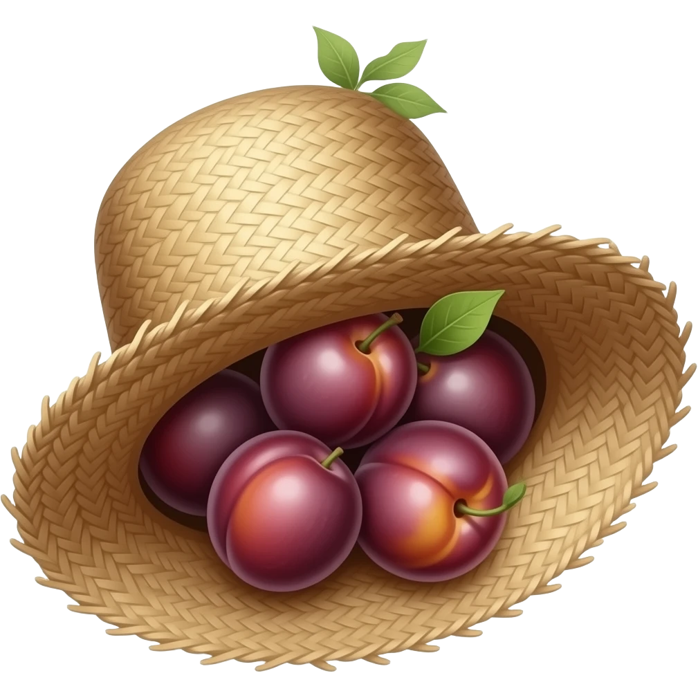 a hat with multiple plums inside emoji