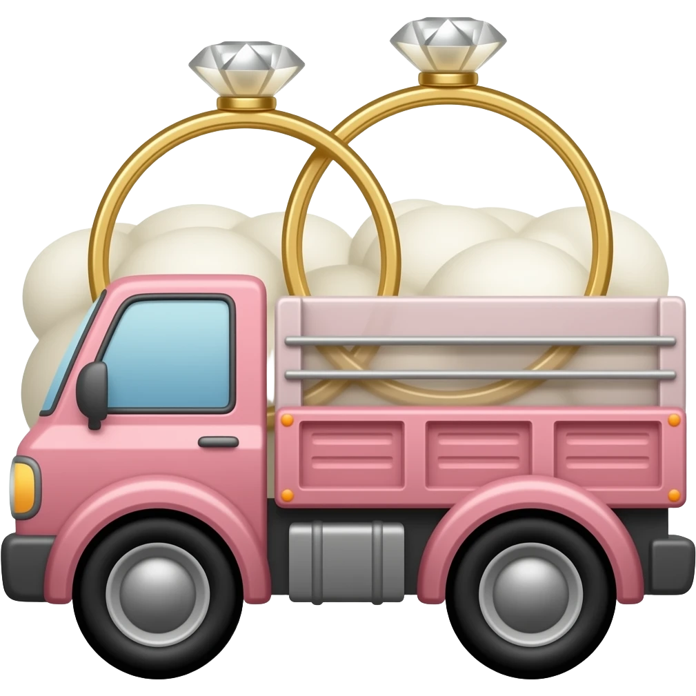 Розовая грузовая машина котора загрузила два кольца на свадьбу emoji
