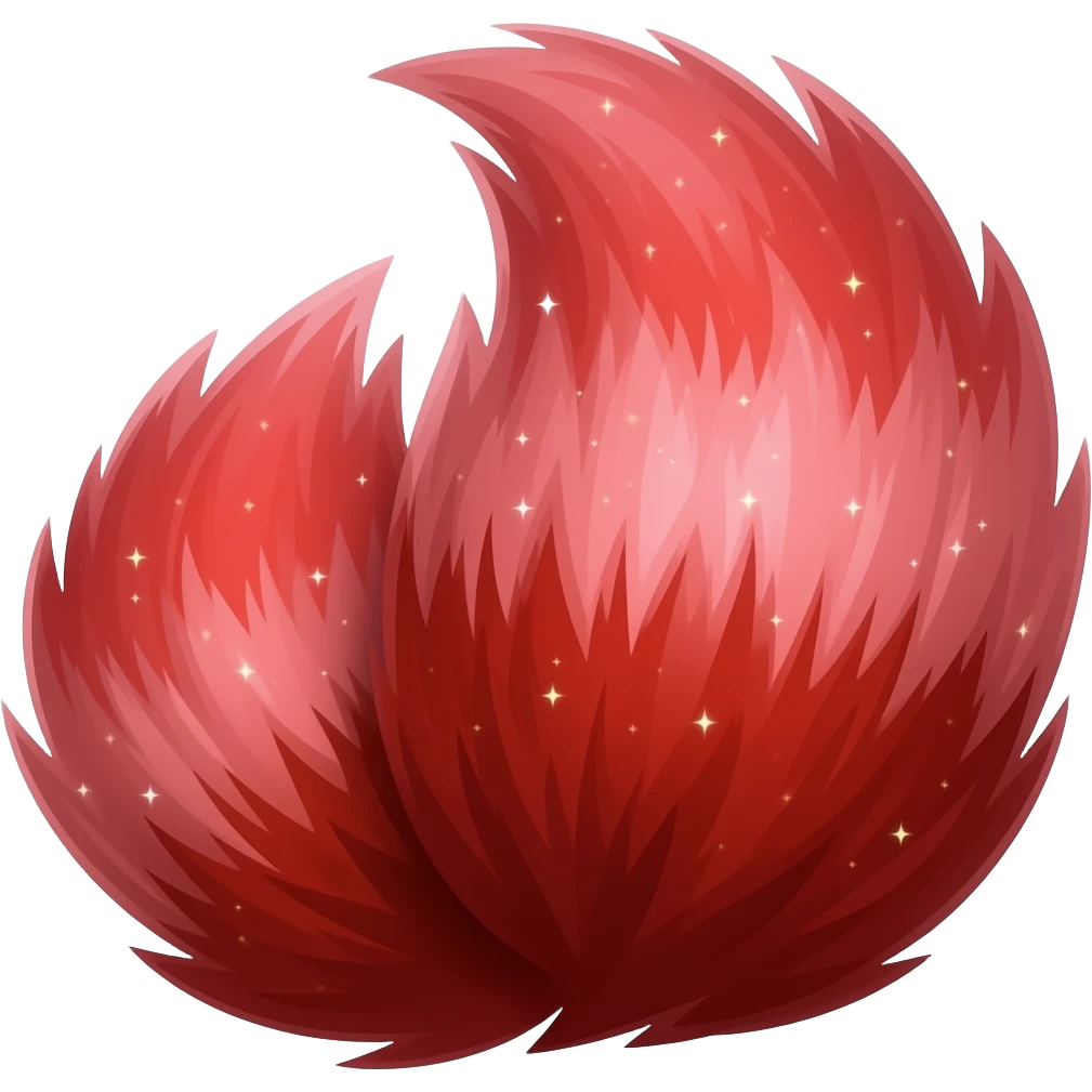 Hyper realistic fire red velvet fur soaked in starlight glitter and shadow gradients beautiful emoji