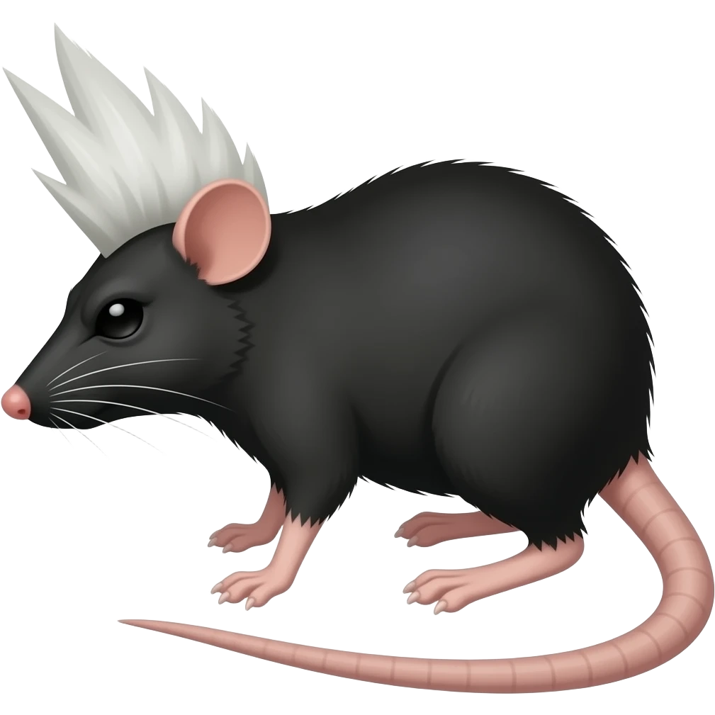 side view of a black ugly mad malicious rat with a white mohawk emoji