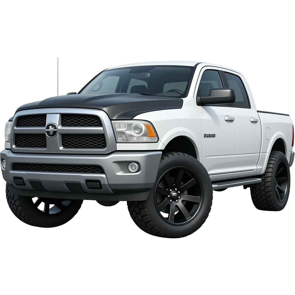 lifted white ram truck black hood Black rims emoji