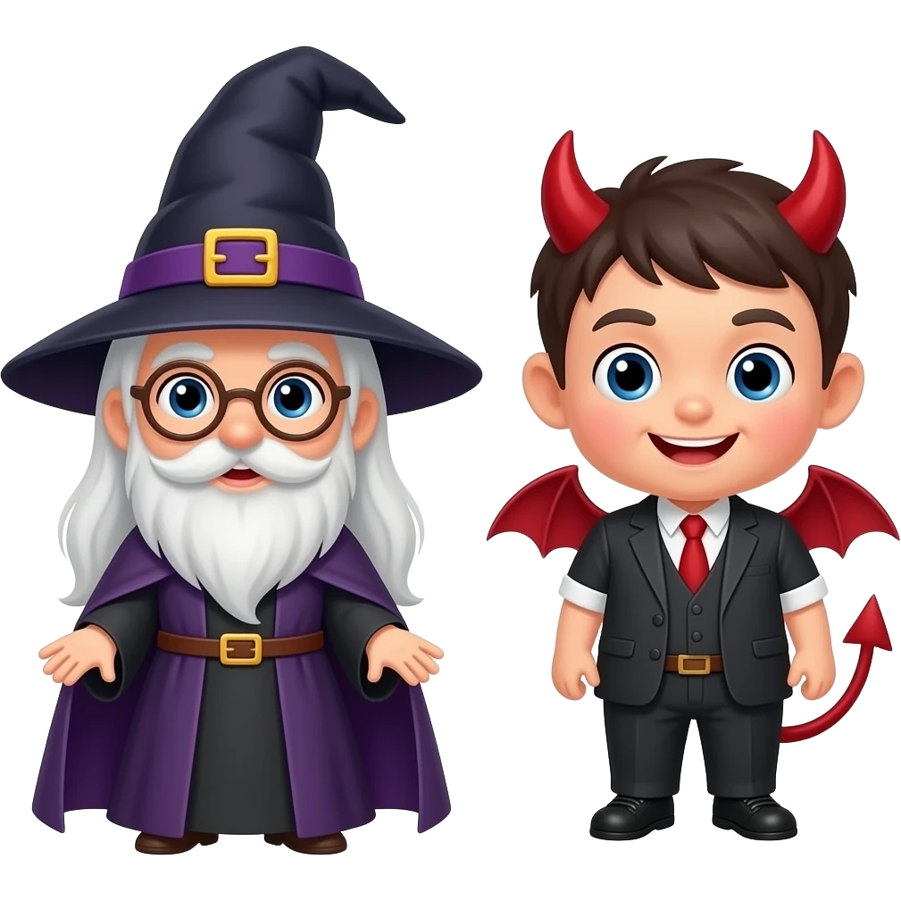 Old witch and cute devil emoji