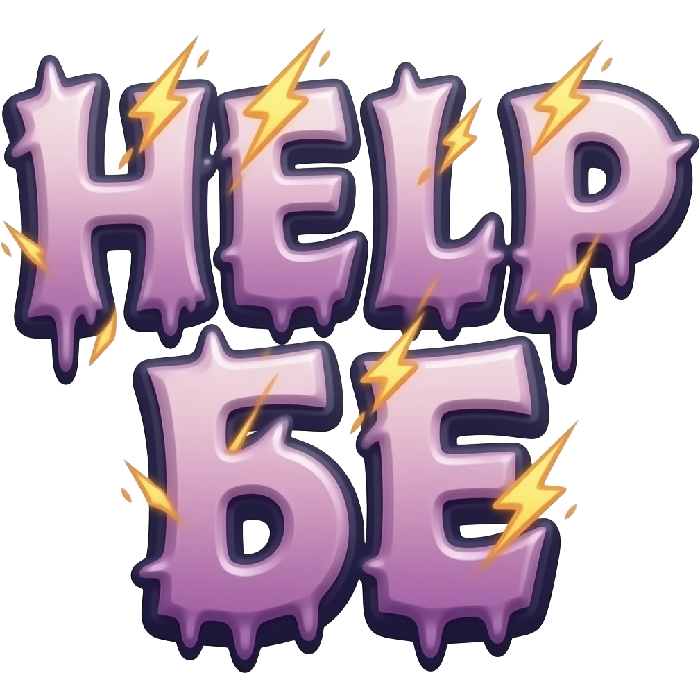 cursed twitch text emote, “HELP БЕ” in distorted troll font, screaming energy, messy chaotic lettering, transparent background, funny rage aesthetic emoji