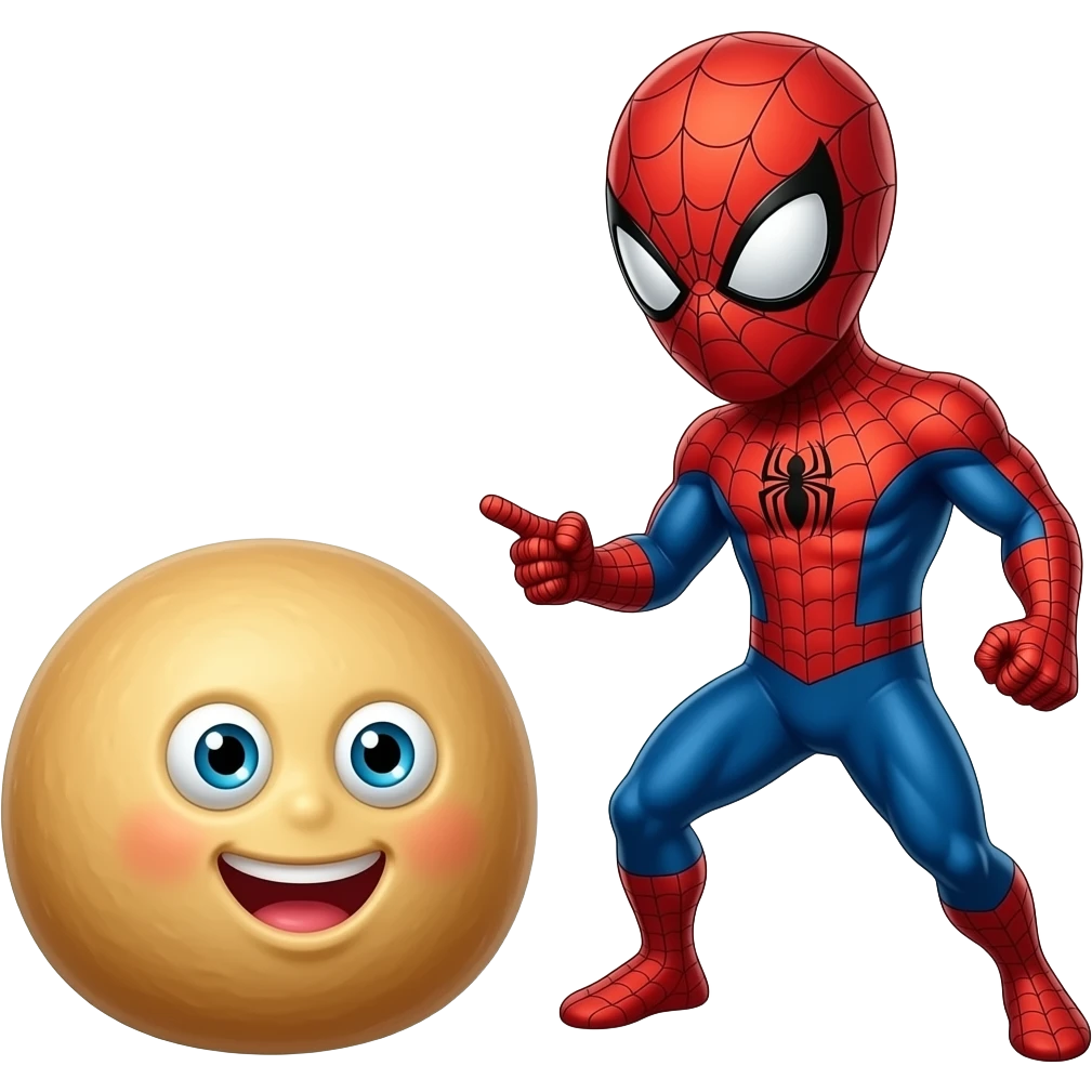 Колобок из теста с глазами и ртом сражается с человеком-пауком emoji