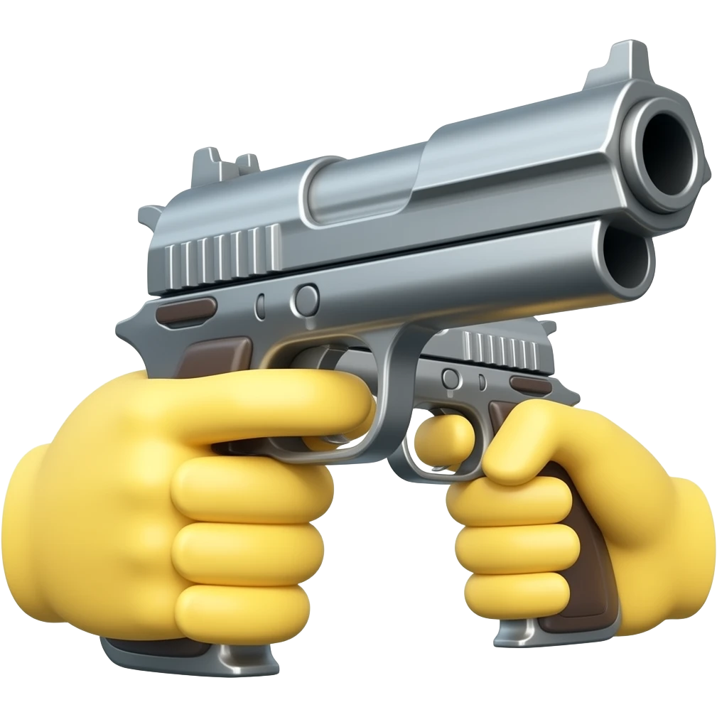 YELLOW HANDS aiming a BIG GUN , emoji style emoji