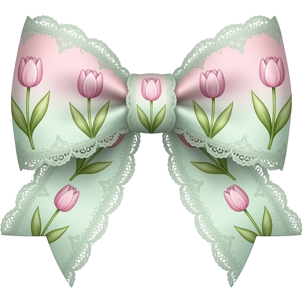 light pink ombre green pastel with  tulip rococo style pattern on bow lace coquette bow emoji