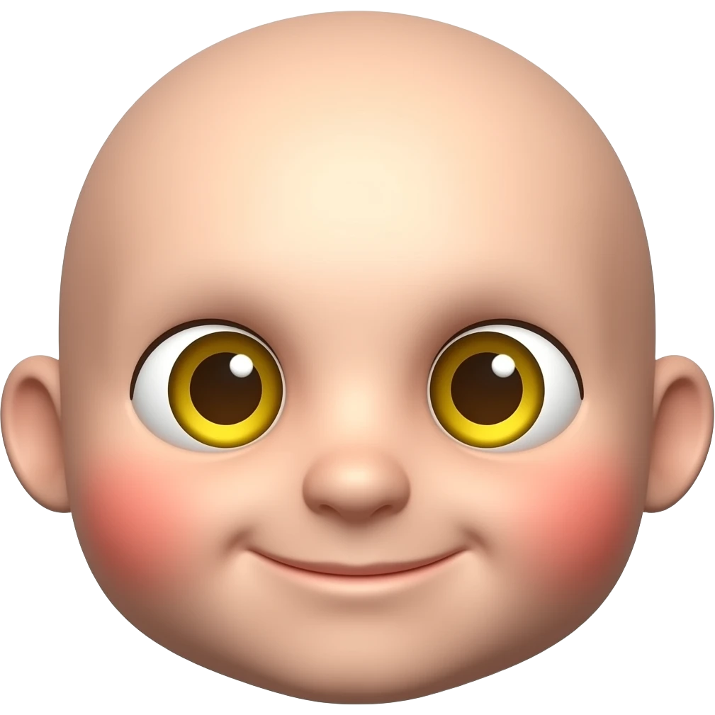빨간 얼굴의 홍조를 하고 있는 노란 눈알   갈색 동공의 귀여운 만화 입체적 이모티콘 emoji