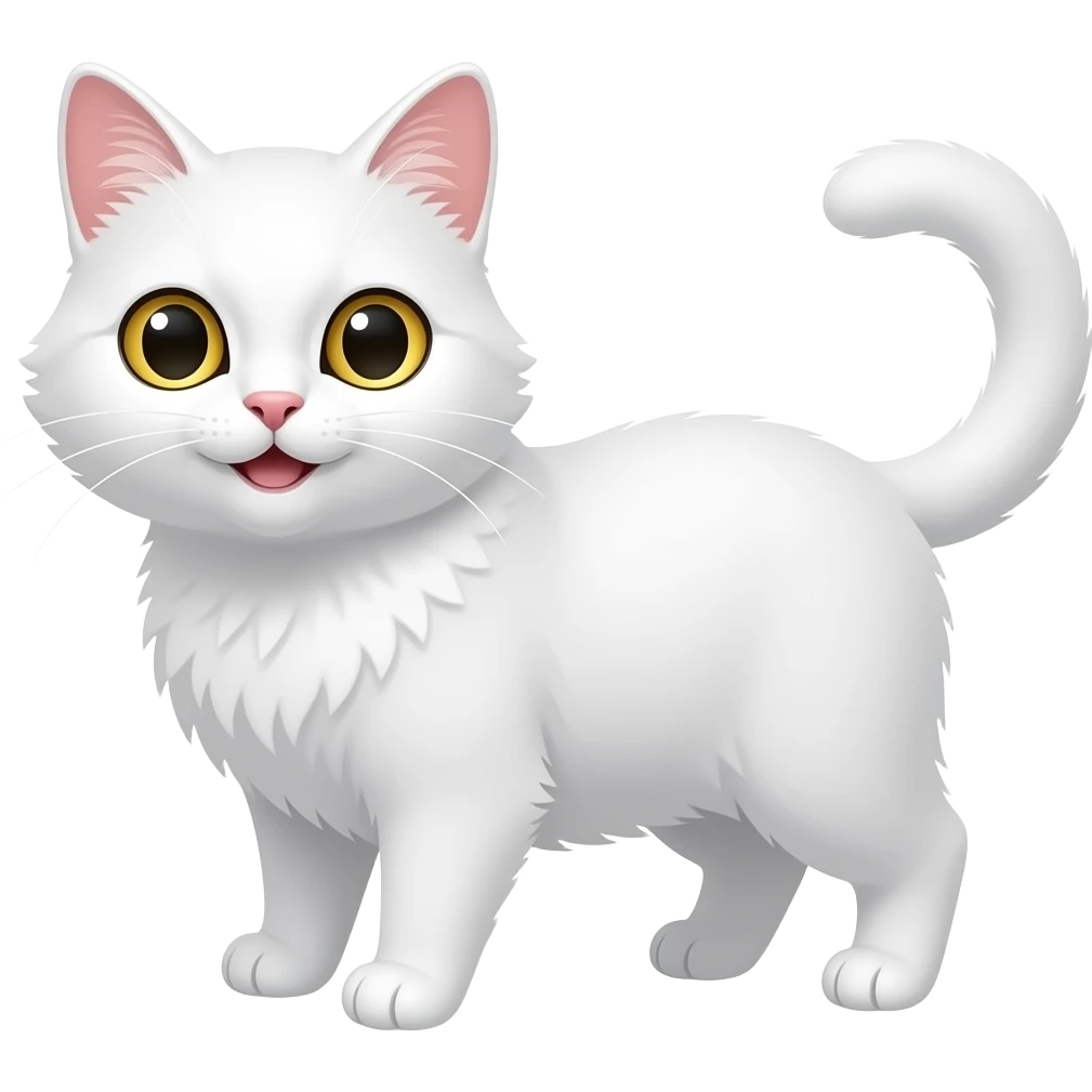 happy white cat, golden eyes, chibi emoji