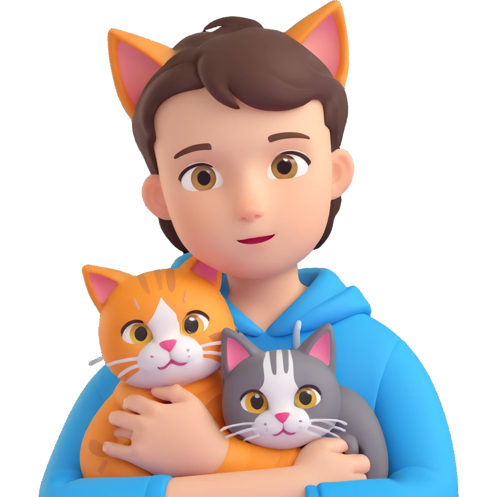 boy and cat pet in forrest background, close up pose emoji