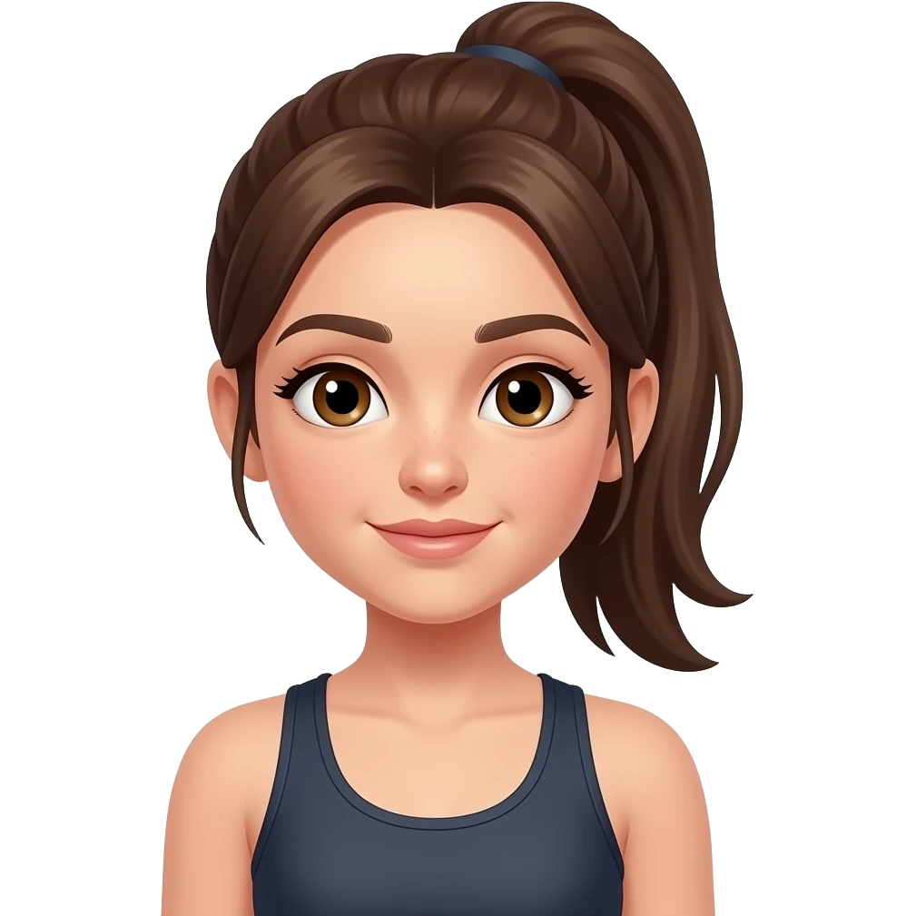 Girl dancer with brown hair brown eyes in workout clothes in a ponytail emoji