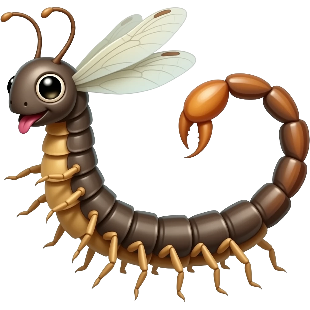 A centipede with dragonfly wings near its head and a scorpion tail. emoji