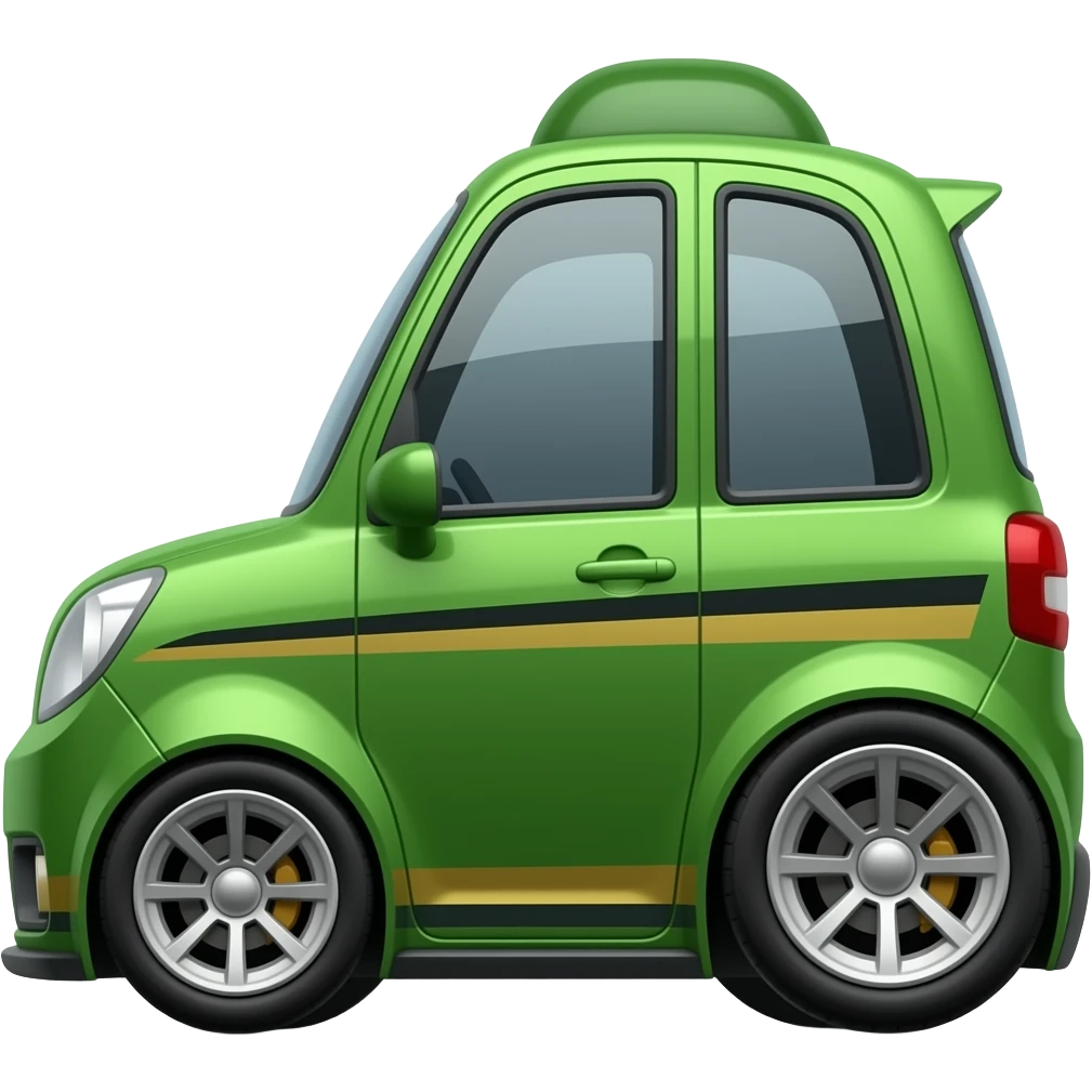 Big car all green and gold lines black lines big wheel in the back and small wheels in the front green top emoji