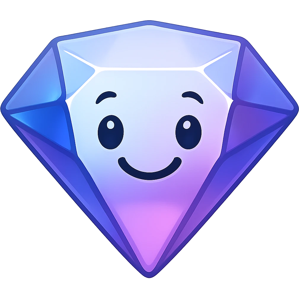 {
  "title": "3D Skeuomorphic Emoji Icon Schema",
  "type": "object",
  "properties": {
    "object": {
      "type": "string",
      "description": "Name of the object to be represented (e.g., 'money bag', 'camera', 'pizza')."
    },
    "style": {
      "type": "string",
      "enum": ["3D skeuomorphic emoji"],
      "description": "Visual style to be used for rendering."
    },
    "materials": {
      "type": "object",
      "properties": {
        "base": {
          "type": "string",
          "description": "Primary material texture, e.g., 'smooth cloth', 'metallic', 'plastic'."
        },
        "details": {
          "type": "array",
          "items": { "type": "string" },
          "description": "Secondary materials or embellishments (e.g., rope, buttons, stitching)."
        }
      }
    },
    "colors": {
      "type": "object",
      "properties": {
        "baseColor": {
          "type": "string",
          "description": "Main color of the object (e.g., '#F5DEB3' for a beige sack)."
        },
        "accentColors": {
          "type": "array",
          "items": { "type": "string" },
          "description": "Accent or highlight colors (e.g., yellow for dollar sign)."
        }
      }
    },
    "lighting": {
      "type": "object",
      "properties": {
        "type": {
          "type": "string",
          "enum": ["soft", "ambient", "studio"],
          "description": "Lighting type used to shade and define volume."
        },
        "shadows": {
          "type": "boolean",
          "description": "Indicates if soft drop shadows are used."
        }
      }
    },
    "geometry": {
      "type": "object",
      "properties": {
        "dimensionality": {
          "type": "string",
          "enum": ["3D"],
          "description": "Indicates that object is rendered in 3D."
        },
        "roundedEdges": {
          "type": "boolean",
          "description": "Indicates if object has smooth, rounded edges."
        }
      }
    },
    "expression": {
      "type": "string",
      "enum": ["playful", "realistic", "friendly"],
      "description": "Overall emotional tone of the icon."
    },
    "background": {
      "type": "string",
      "enum": ["transparent", "white", "gradient"],
      "description": "Background type for the rendered emoji."
    }
  },
  "required": ["object", "style", "materials", "colors", "lighting", "geometry", "expression", "background"]
}

diamond emoji