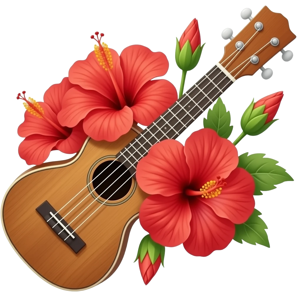 Ukulele with Hawaiian flowers emoji