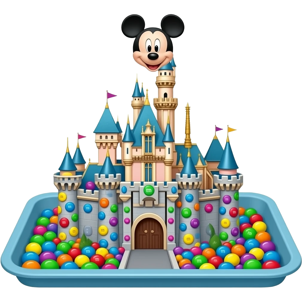 Disneyland castle shape fudge chocolate cake with Mickey Mouse colorful ...