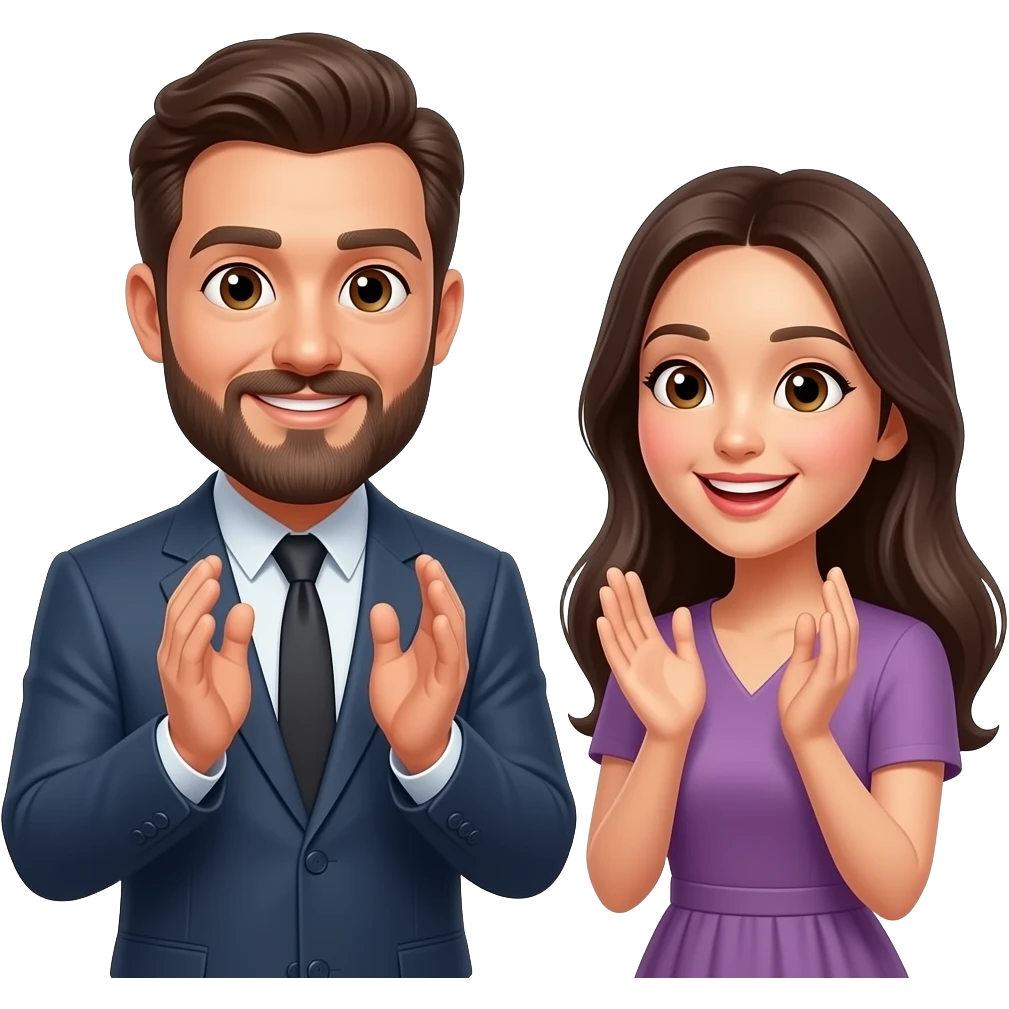 A bearded celebrity man and Asian celebrity woman being cheered in the street emoji