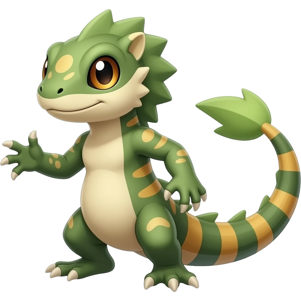 Lizard-Treecko-Kecleon-Axew-Exveemon-Fakémon-hybrid, full body emoji