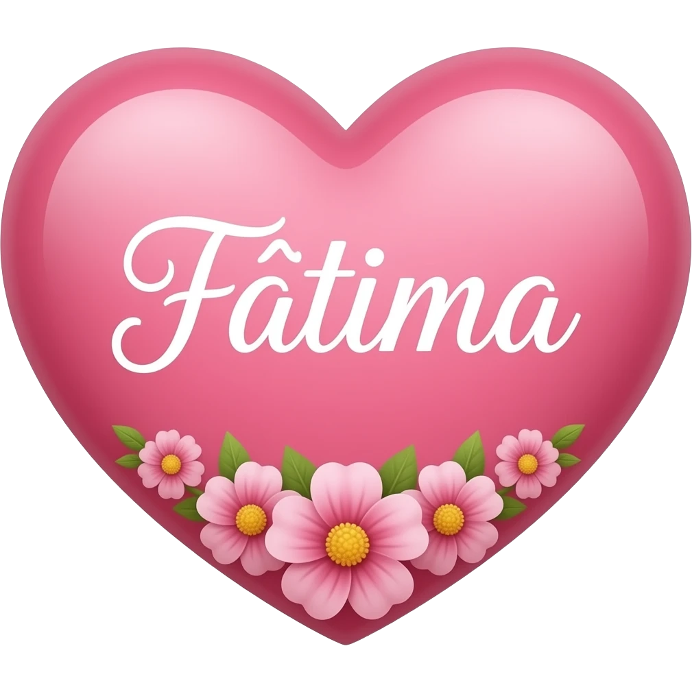 Coração cor pink com flores no meio o nome Fátima letra linda emoji