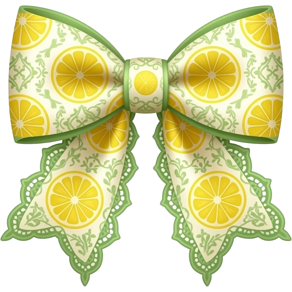 yellow and green with lemon rococo style pattern on bow lace coquette bow emoji
