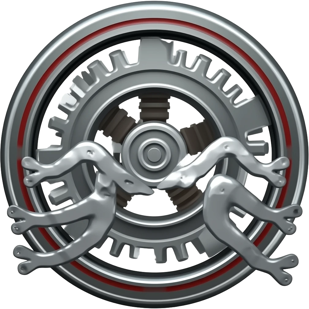 Mechanical Aquarius made of dark gray metal with black and red markings emoji