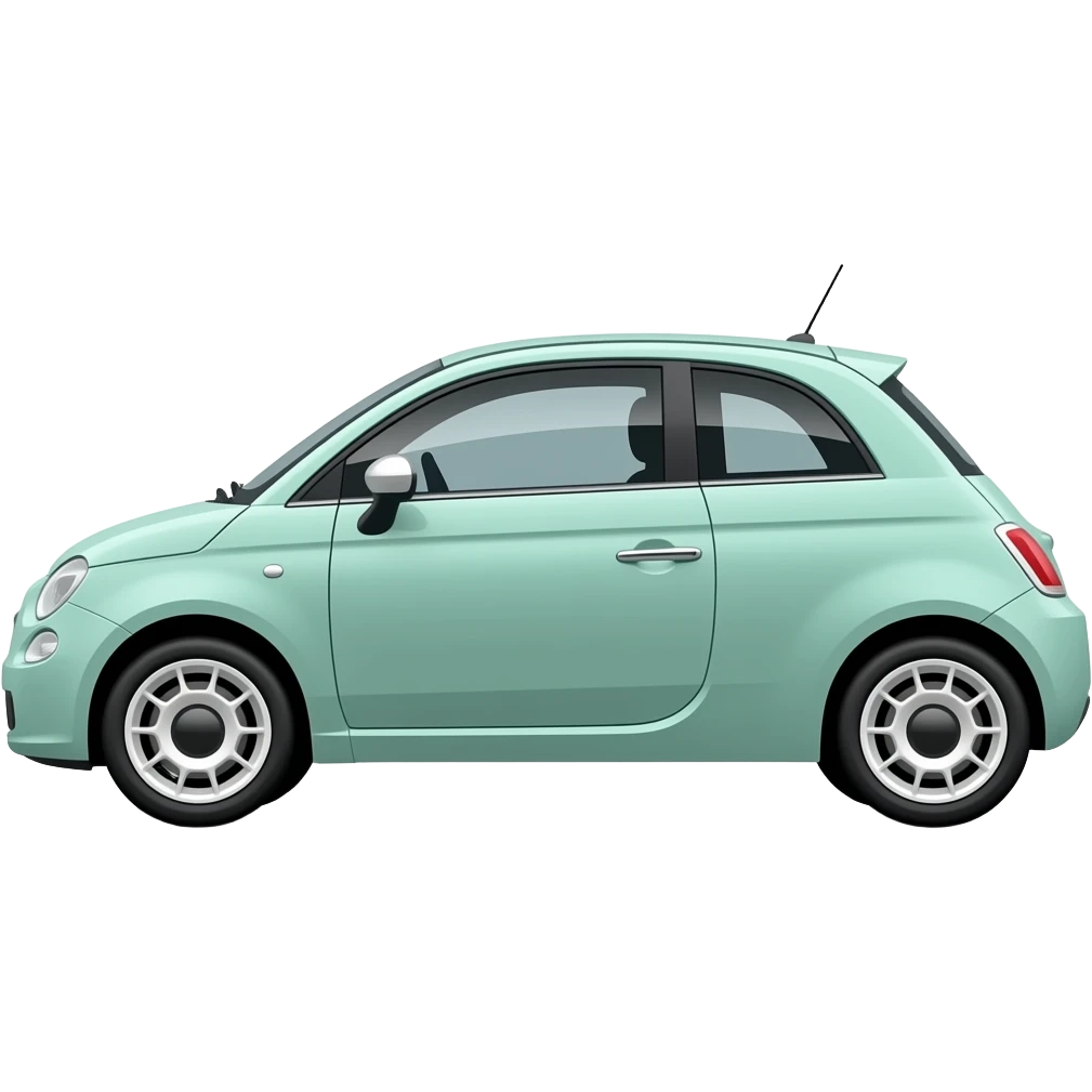 mint green fiat 500 twinair white wheelcovers white  mirrors white roof total sideview emoji