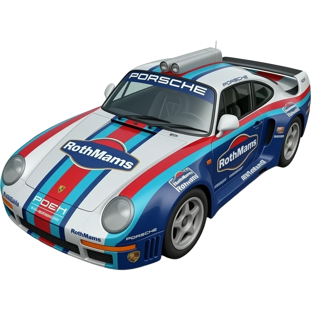 Porsche 959 Dakar rothmans livery, highly detailed hyper realistic emoji