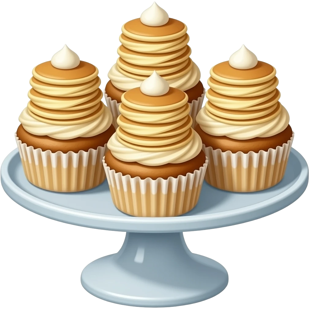 Cupcakes with pancakes as toppings on a cupcake stand emoji