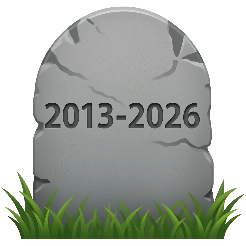 tombstone with 2013-2026 written on it emoji
