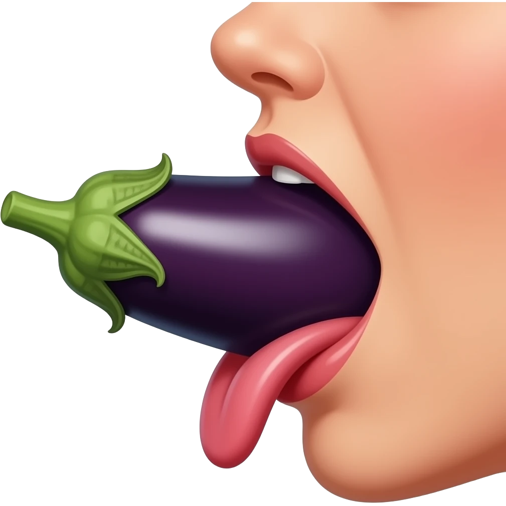 Side view of an eggplant entirely inside a woman’s mouth slobbering emoji