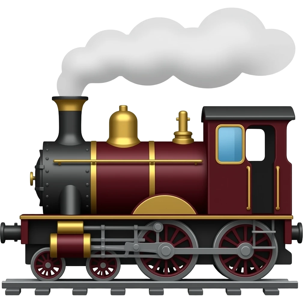 side view of a maroon steam train, classic emoji style, standalone emoji