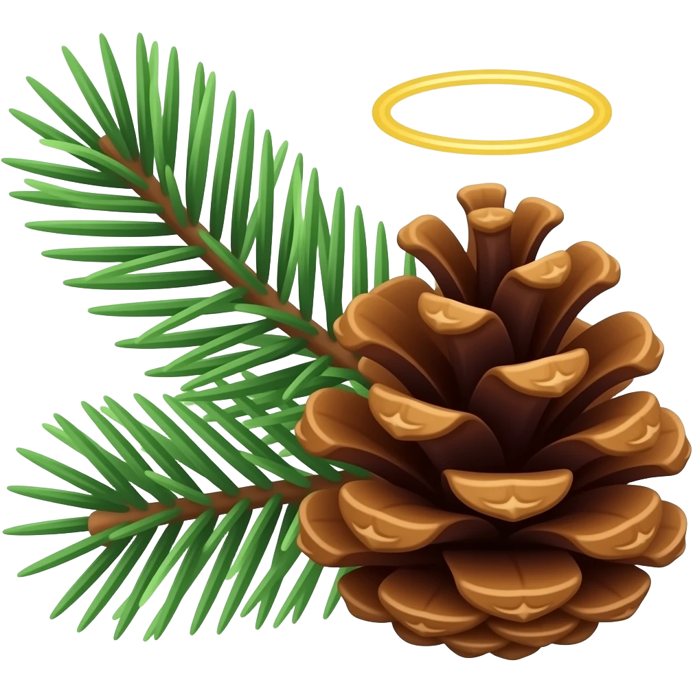 pine needles and a pine cone with a holy halo ring emoji