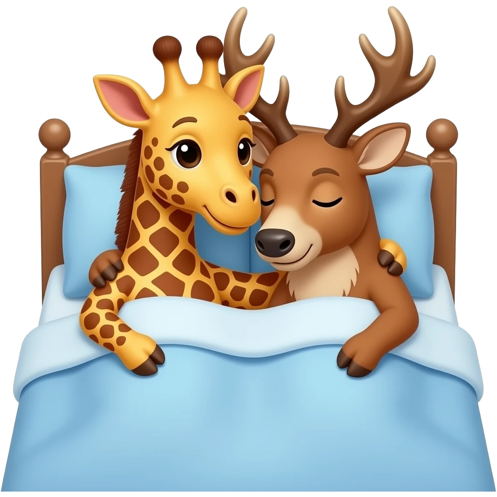 Einfacher Giraffenkopf und Elchkopf kuscheln im Bett emoji