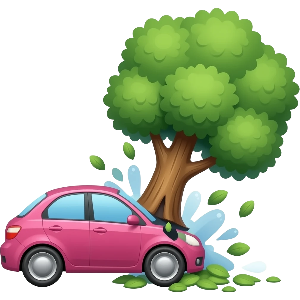 Tree falling on pink car emoji