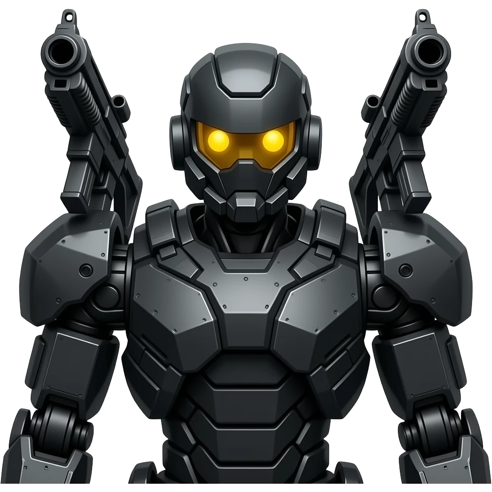 Armored mecha  robot killer with  miniguns on its shoulderplates emoji