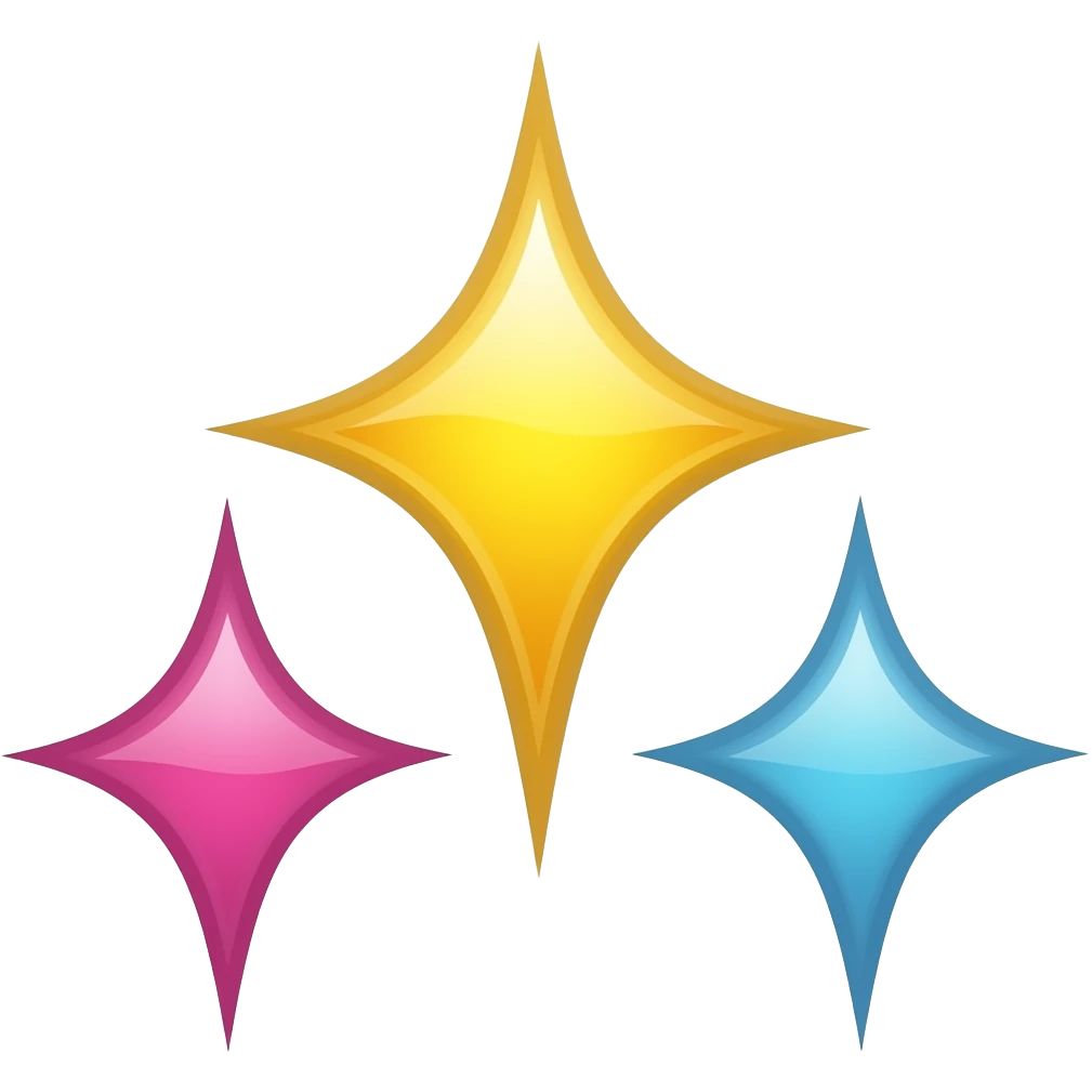 three sparkles yellow(central) pink blue emoji