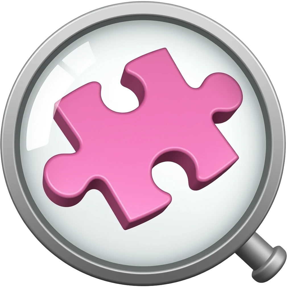 3d pink puzzle under zoom of magnifying glass emoji