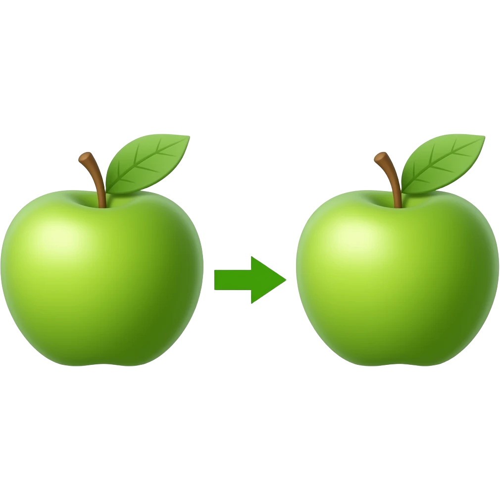 ZIELONE JABLKO OBOK STRZALKA WSKAZUJACA NA KOLEJNE ZIELONA JABLKO TAKIE SAME emoji